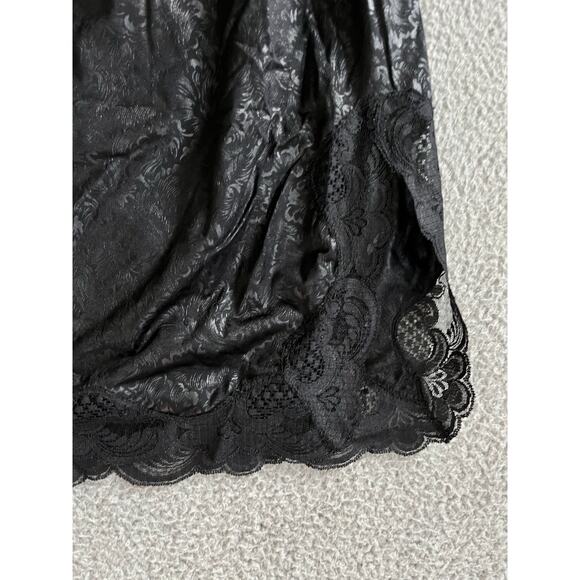 Vintage Illusion Slip Skirt Large Satin Floral Lace Trim Stretch Black Retro 80s - Picture 3 of 12